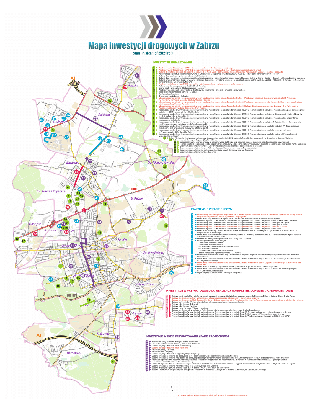 Mapa inwestycji drogowych w Zabrzu