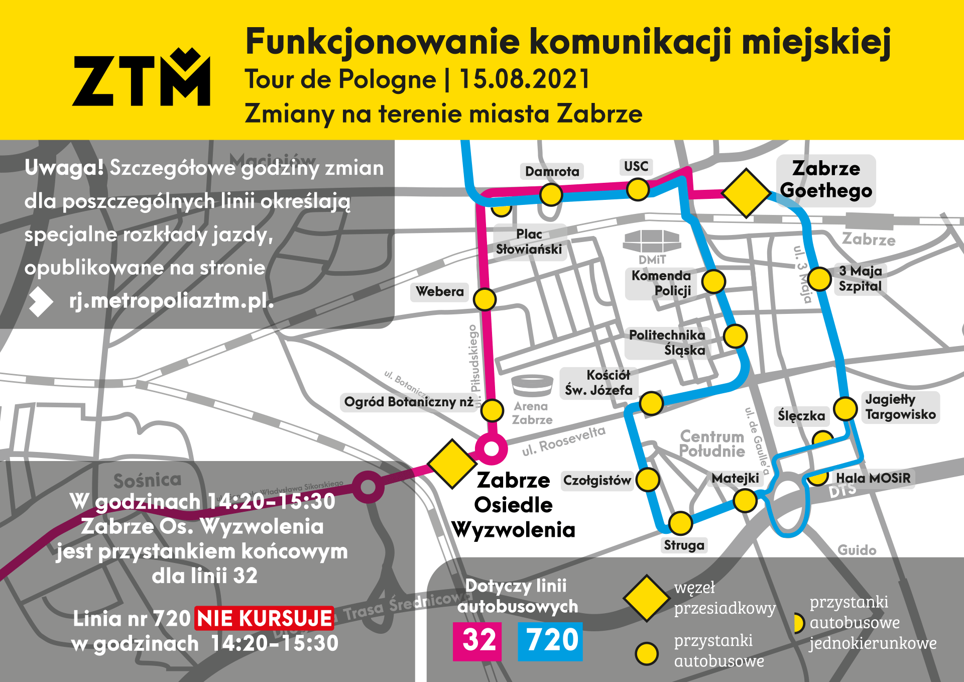 Uwaga – zmiany w kursowaniu komunikacji miejskiej na czas Tour de Pologne